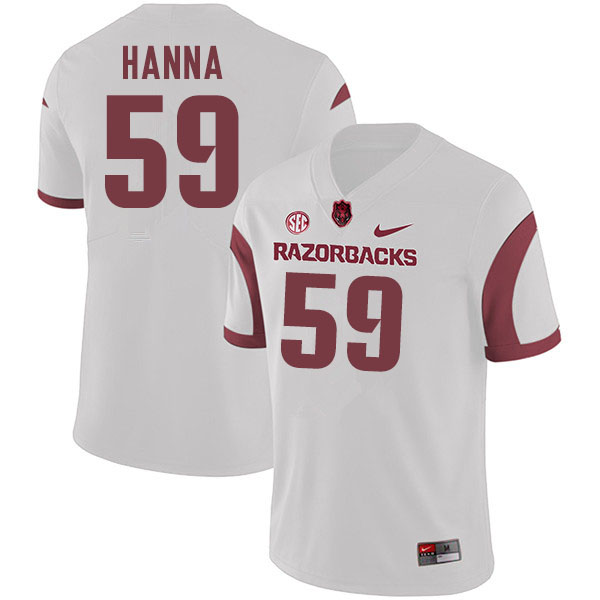 Men #59 Morgan Hanna Arkansas Razorbacks College Football Jerseys Sale-White
